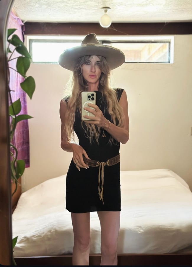 70s tooled leather tie belt with beads 