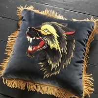 Image 9 of Black And Grey Wolf Velvet Cushion