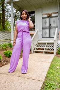 Image 3 of Crinkled Jumpsuit w/Tasseled Belt