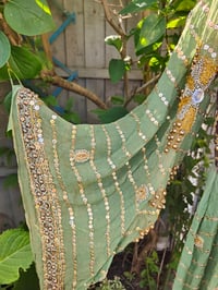 Image 10 of Mykonos Glitter wrap dress - green and brown 10-14