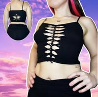 Image 1 of Simple Slit Weave Top - Black - made to order 