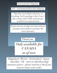 INTERNATIONALE SHIPPING INSURANCE ONLY AVAILABLE FOR CANADA 