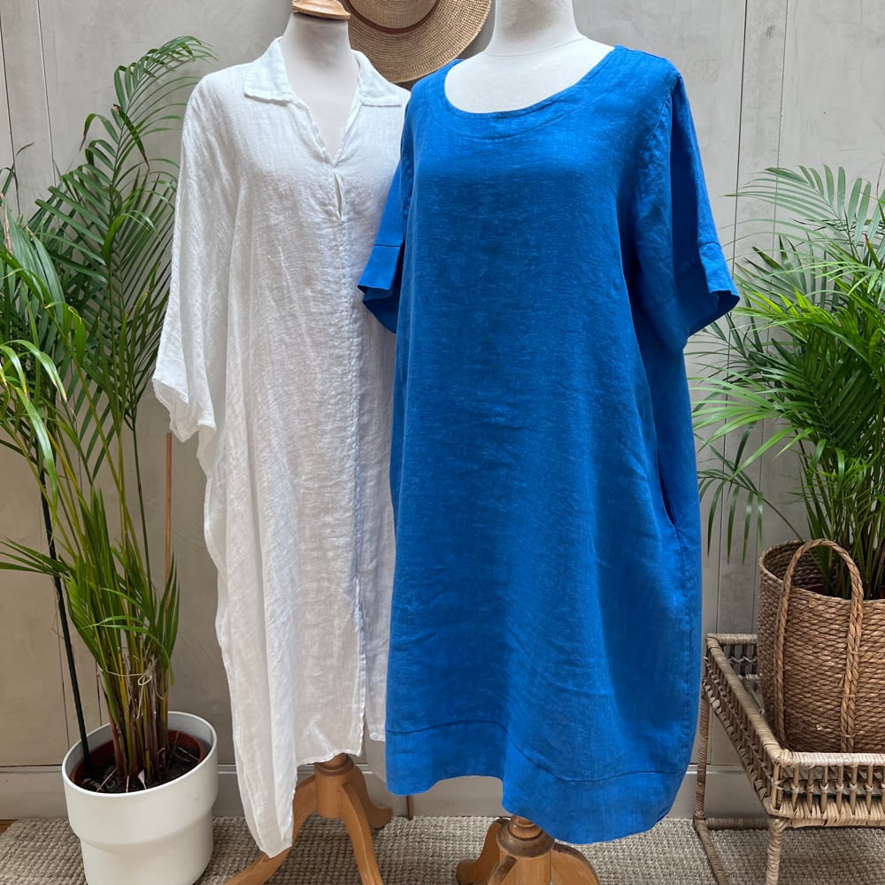 Image of Robe En Lin Gaïa II Bleu Bleu Roy
