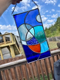 Image 4 of Abstract Stained-Glass Panel - Modern Coastal Window Hanging Art Decor