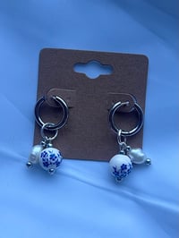Image 1 of Stainless Steel Greek Style Freshwater Pearl Huggies