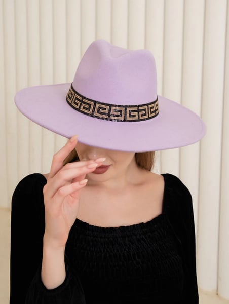 Image of LAVENDER GREEK PATTERN BAND FEDORA PANAMA HAT ( 3364 LAVENDER