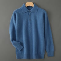 Image 4 of 100% Mink Cashmere Sweater Men's POLO Collar Thickening Pullover Autumn Winter New Cashmere Knitted 