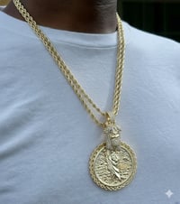 Image 1 of 2 chain combo Men’s necklace/pendant Gold Plated Jesus Two sided coin pendant  