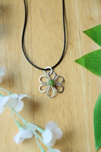 Image 2 of Sterling Silver + Jade Flower Necklace