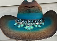 Image 1 of Brown/Bright Blue Cowboy Hat Bead, Crystal Band