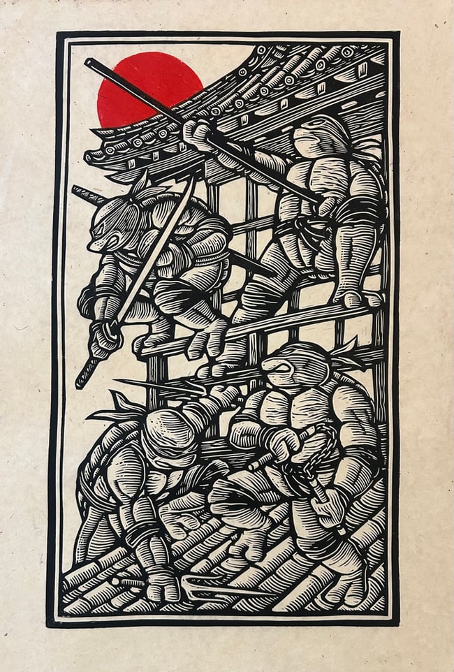 Turtles In Japan Block Print