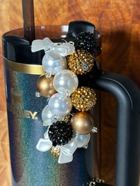 Image 1 of Wild Blooms Black, Cream, and Gold Tumbler Straw Bauble
