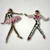 Silson Pair of Harlequin Columbine Masked Ballet Dancers Pins