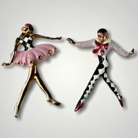 Image 1 of Silson Pair of Harlequin Columbine Masked Ballet Dancers Pins