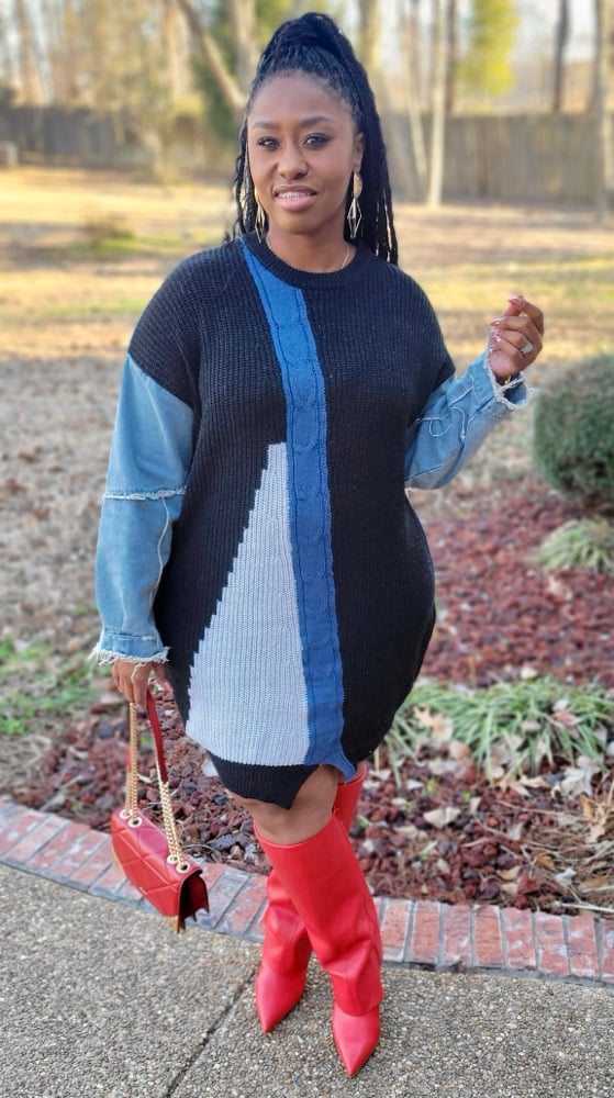 Image of Cupids Denim Sweater Dress