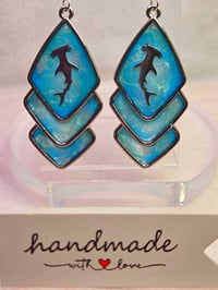 Image 4 of Handcrafted Resin Hammerhead Shark Earrings 
