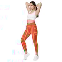 Image 6 of Orange Canna Lily Crossover Leggings with Pockets