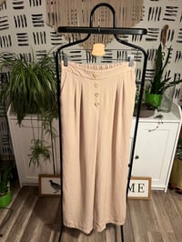 Image 1 of tan flowy soft bottom front wide leg pocket pant