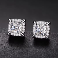 Image 1 of High Quality White Gold Sterling Silver 5mm VVS Moissanite Diamond Cube Stud Earrings