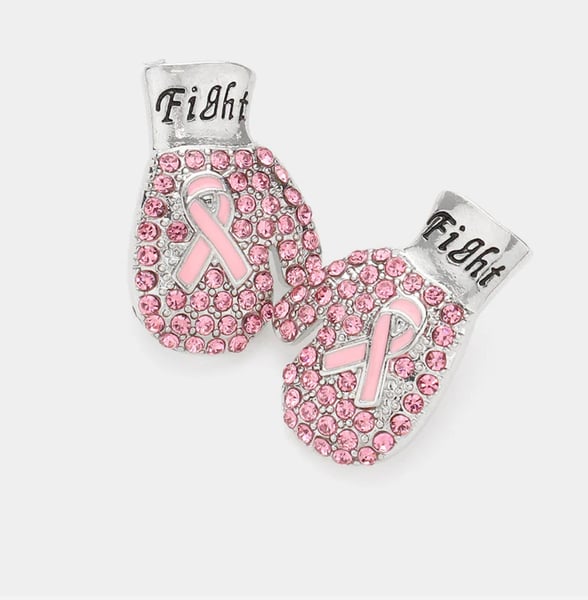 Image of SILVER PINK RIBBON BOXING GLOVES
