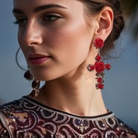 Image 1 of Tears of Joy Vintage Rose Cross Earrings 