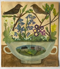 Spring garden dish with bluebells and auriculas