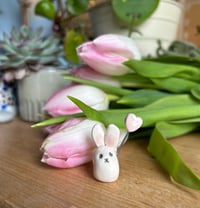 Image 2 of Hand Made Ceramic Cute Bunny holding a Heart