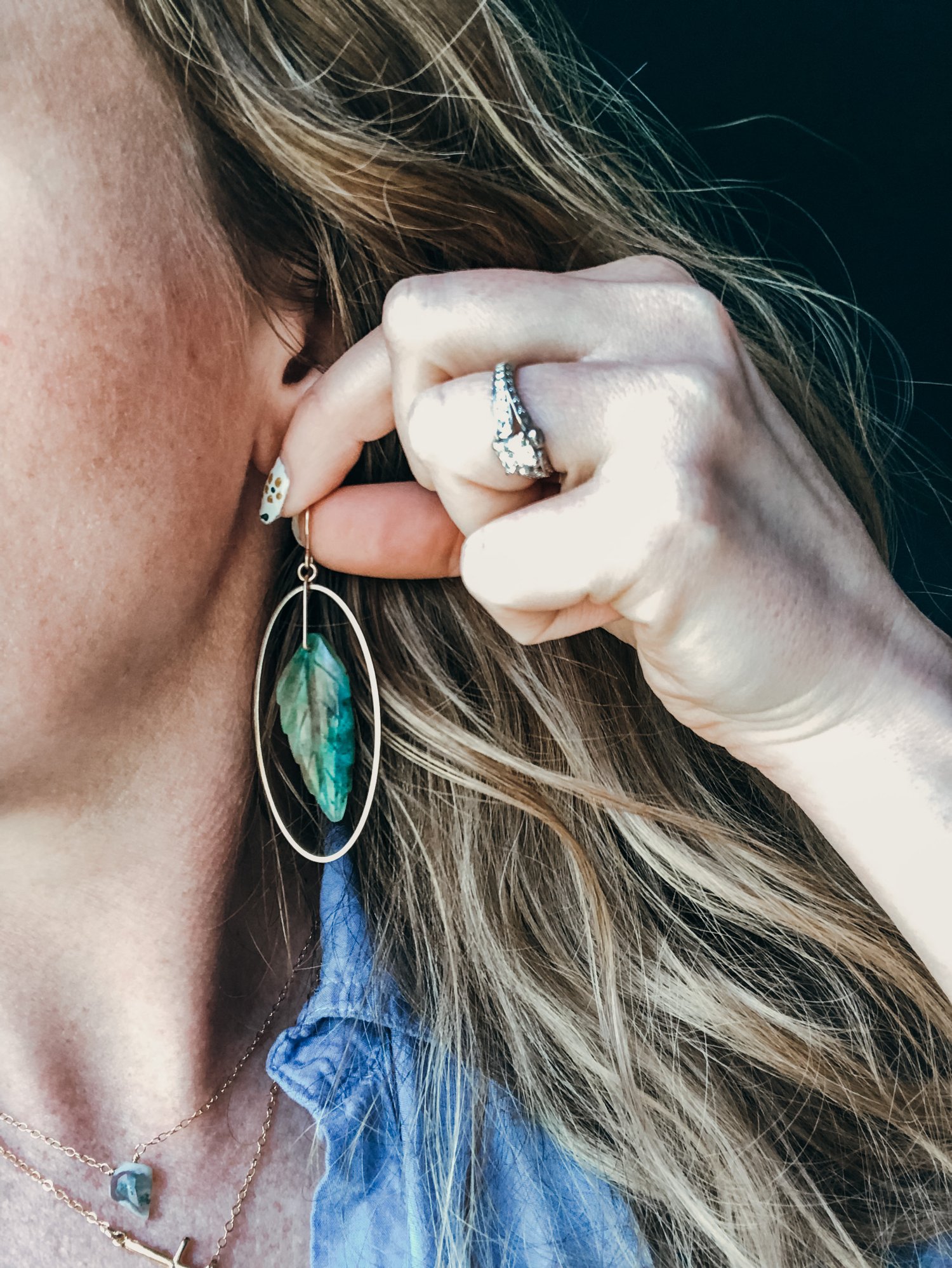 Image of OOAK Chrysocolla Leaf Oval Dangles