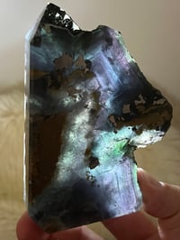 Image 13 of Blue, Green, Purple Fluorite With Pyrite Inclusions Polished Tower #2829