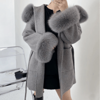 Image 2 of Grey Loro Coat With Fur Cuffs