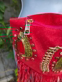 Image 3 of Dolly Bumbag suede fringe tassles RED