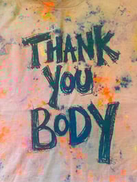 Image 1 of Green and blue multicolour  tie dye t shirt with teal text (2XL)