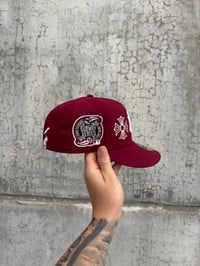 Image 3 of MAROON WHITE LOGO NEW YORK YANKEES CUSTOM FITTED CAP