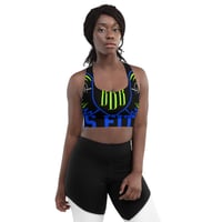 Image 1 of Black, Blue, and Neon Green Longline Sports Bra