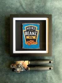 Image 2 of Stitched Baked Bean tin - sewn artwork