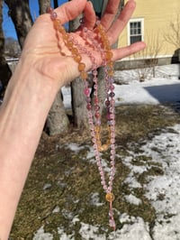 Image 5 of Tibetan Andesine Pink Topaz Gem Rainbow Spinel Mala, Andesine Hand Knotted Gemstone Necklace