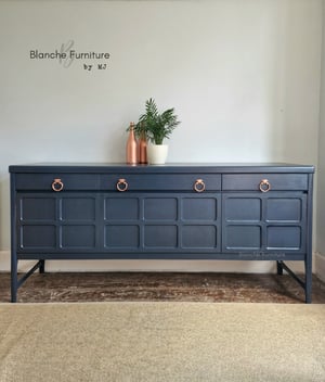 Image of Stunning Mid Century Nathan Long Sideboard in Dark Grey with Copper Handles