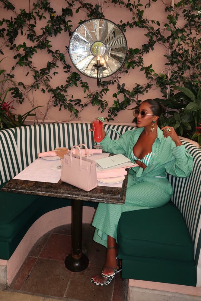 Image of ZARA GREEN STRIPED POPLIN PJ TOP (S) & PANTS(M) 