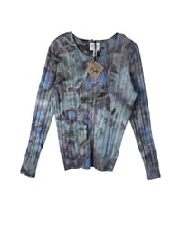 Image 2 of ♻️ UPCYCLED L Cable Knit Cotton Blend Sweater in Stormy Skies Ice Dye