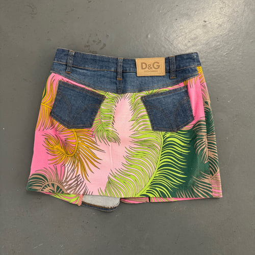 Image of Women's Dolce & Gabbana Botanical Denim Mini Skirt, Size UK 10.