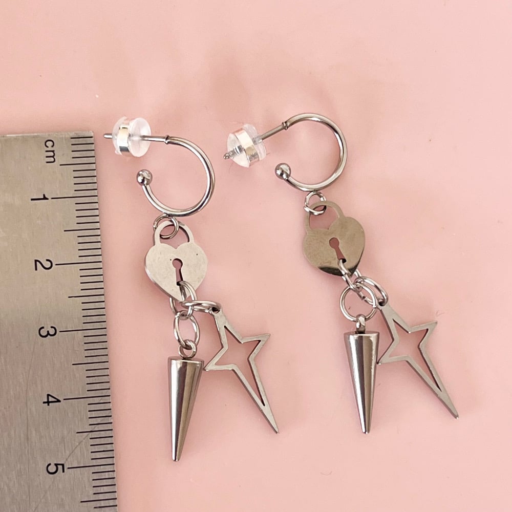 Image of Lock and Charm Half Hoops