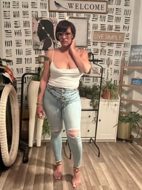 Image 3 of Button front light wash jeans 