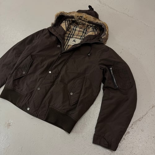 Image of 2000s Burberry Nylon Hooded Bomber Jacket, Size Medium