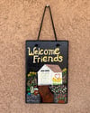 “Welcome Friends” Garden Shed -  Painted Slate Rectangle (202302SL) 