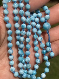 Image 4 of Mini Dominican Larimar Mala, Genuine Larimar 108 Bead Gemstone Mala Hand Knotted Necklace 