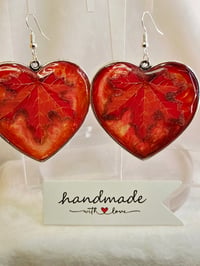 Image 4 of Handcrafted Resin Autumn Maple Leaf Heart Shaped Earrings 