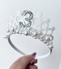 Image 3 of White Snow Princess birthday tiara crown party hat hair accessories 