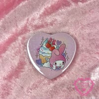 Image 1 of My Melody Cupcake Glitter Heart Badge