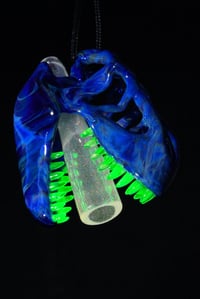 Image 1 of Turquesa T-Rex skull pendant with uv teeth & crushed opal/uv J-holder.