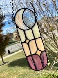 Image 3 of Stained Glass Moon Phase Suncatcher - Pastel Geometric Hanging Window Art Decor